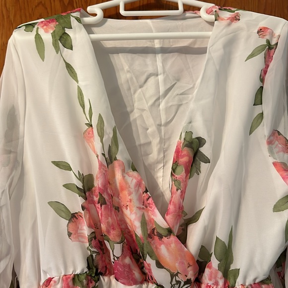 NEW SHEIN Curve Surplice White Pink Floral Dress 3XL - Picture 3 of 6